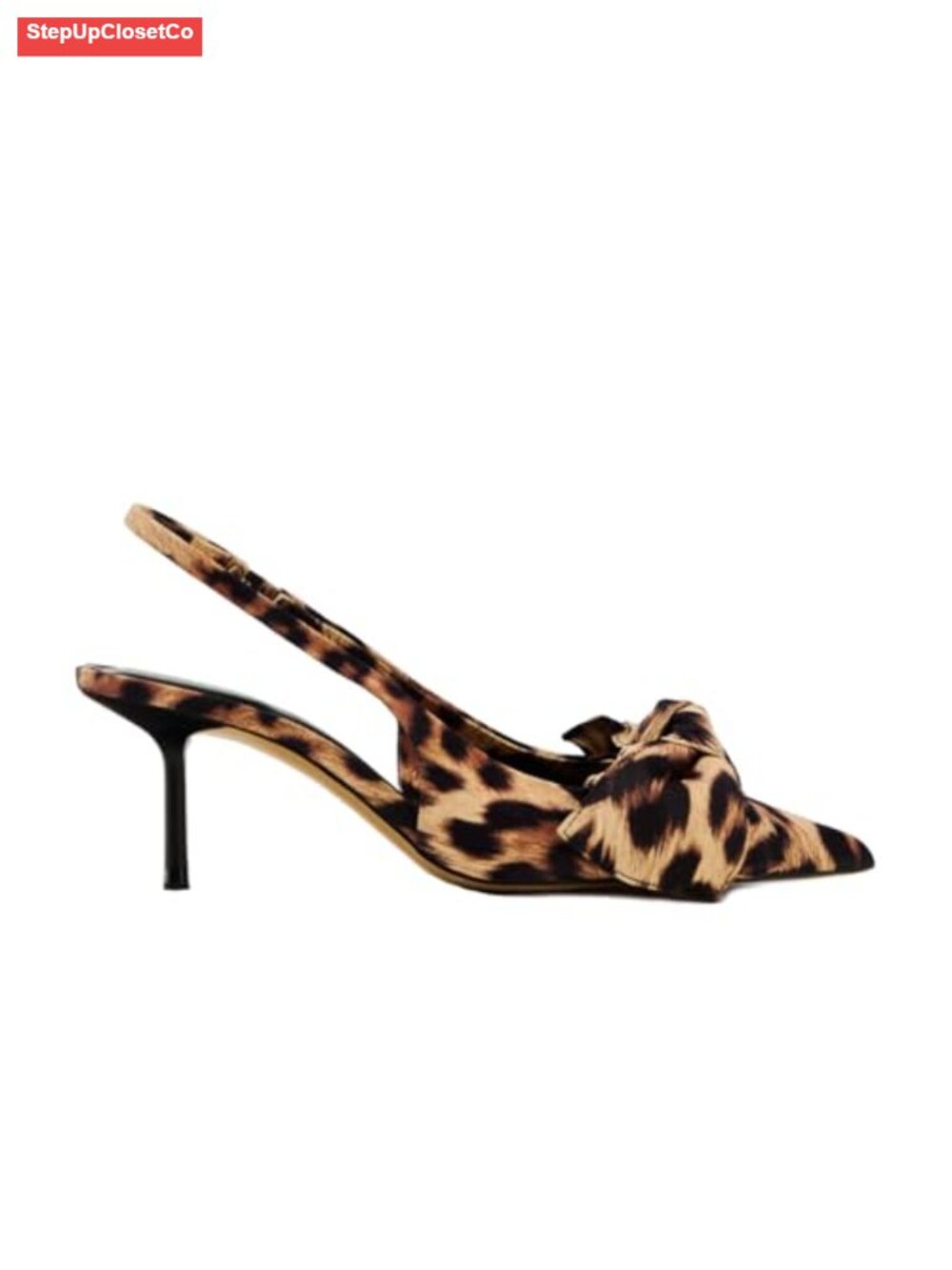 Faux Patent Leather Slingback High-Heel Pointed Toe Pump with Bow